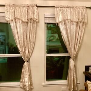Gold Satin Double Curtains w/ Attached Valance